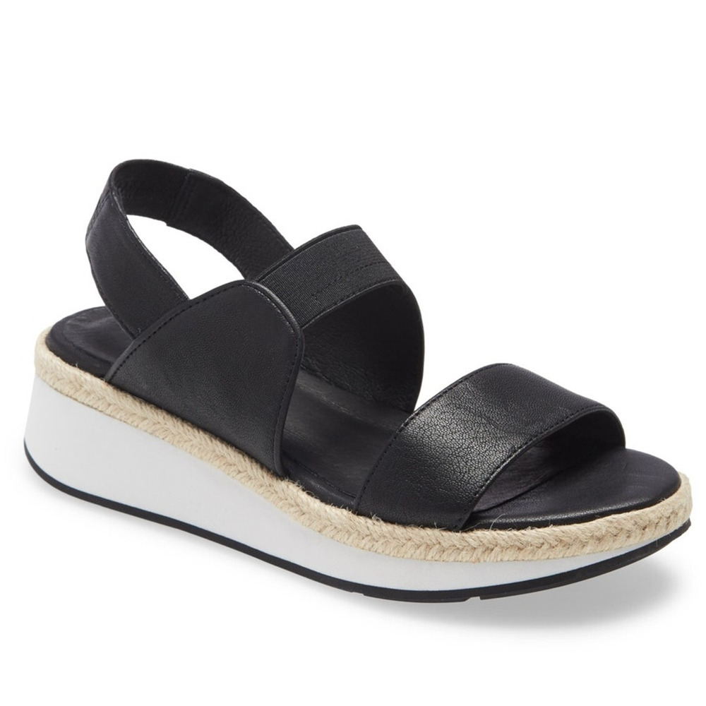 Eileen Fisher NWOB Dash Wedge Slip On Slingback Sandal Black Size 7.5 Open Toe